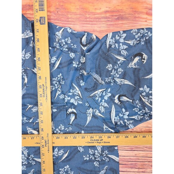ExOfficio Mens Hawaiian Shirt XXL Blue Floral & Fish Pattern - Picture 9 of 9